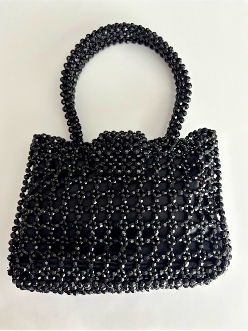 Beaded Mini Top Handle Bag Black Evening Purse Vintage Style